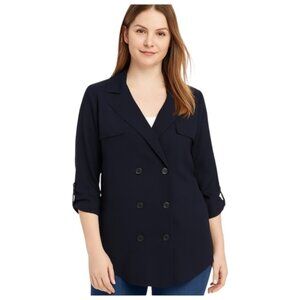 Pearl by Lela Rose Medium Navy Roll Tab Button Front Jacket EUC